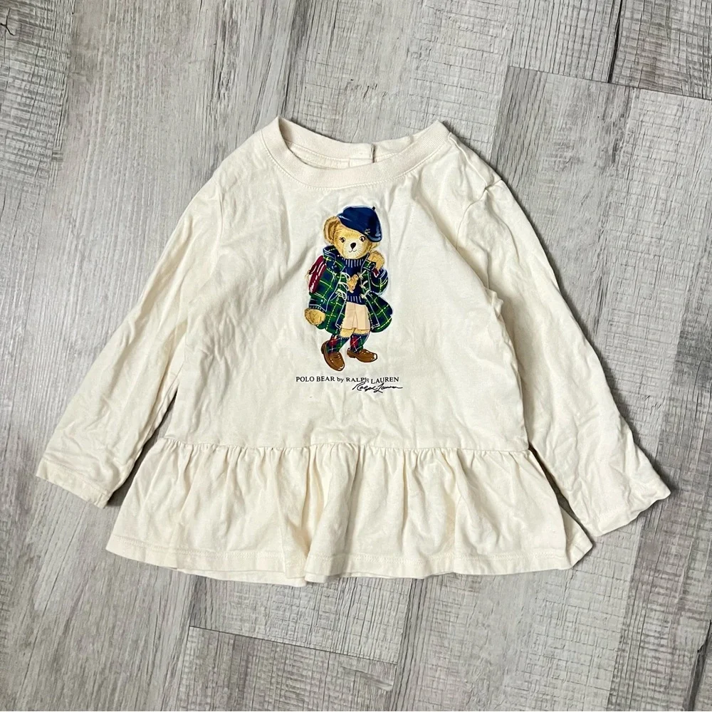 RALPH LAUREN Polo Bear Jersey Top Long Sleeve Ivory 24 months